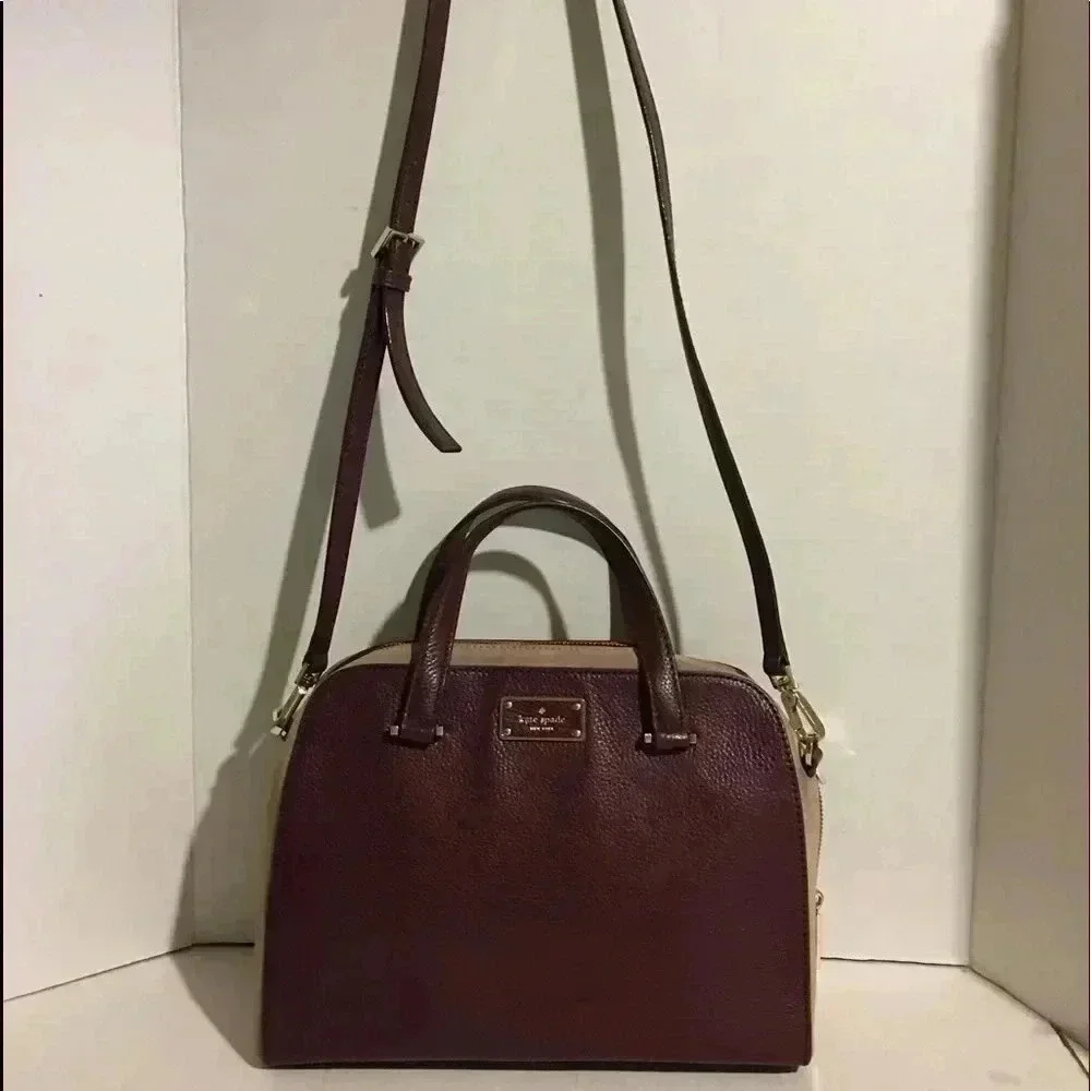Kate Spade Plum/ beige leather crossbody bag
